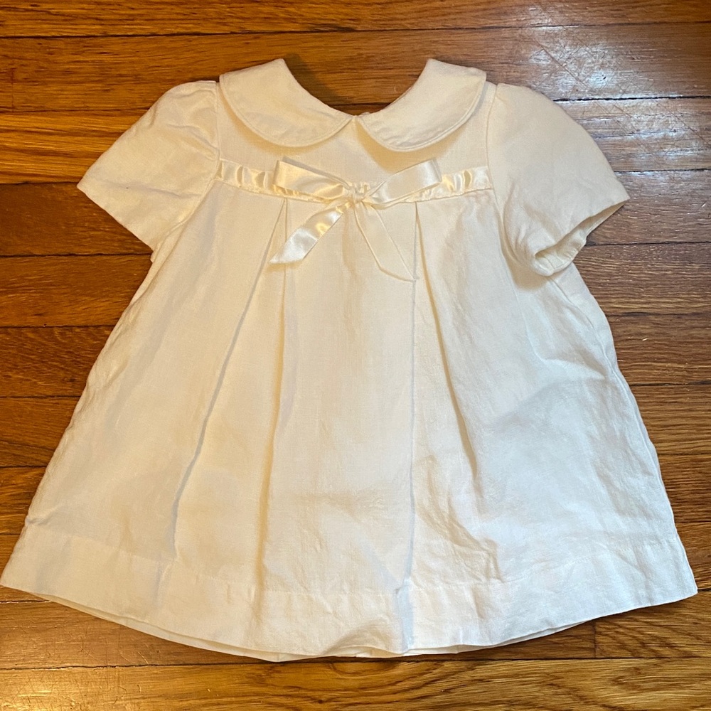 Vintage linen baby dress with Peter Pan collar